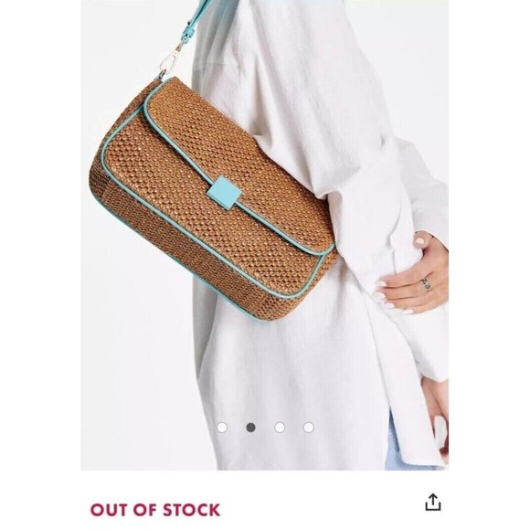 BNWoT never used Topshop Straw+Turquoise Patent Leather Shoulder Bag Purse RRP30 - Picture 3 of 16